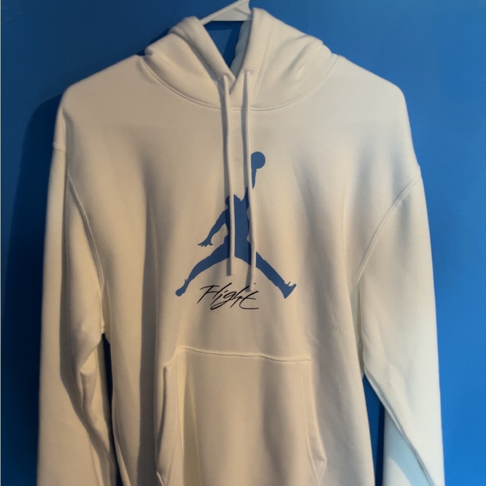 Jordan White Hoodie with Blue Logo